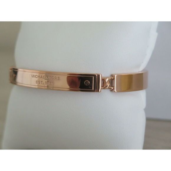 MICHAEL KORS MKJ3841791 Heritage Plaque Rose Gold Toned Bangle BRACELET $100 - Picture 7 of 8